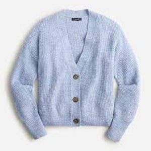 NWT J. Crew Ribbed V-Neck Cropped Cardigan Sweater Blue Heather River XL